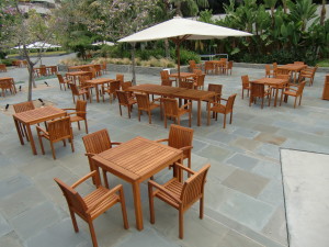 commercial teak furniture  set at a business in Orange County